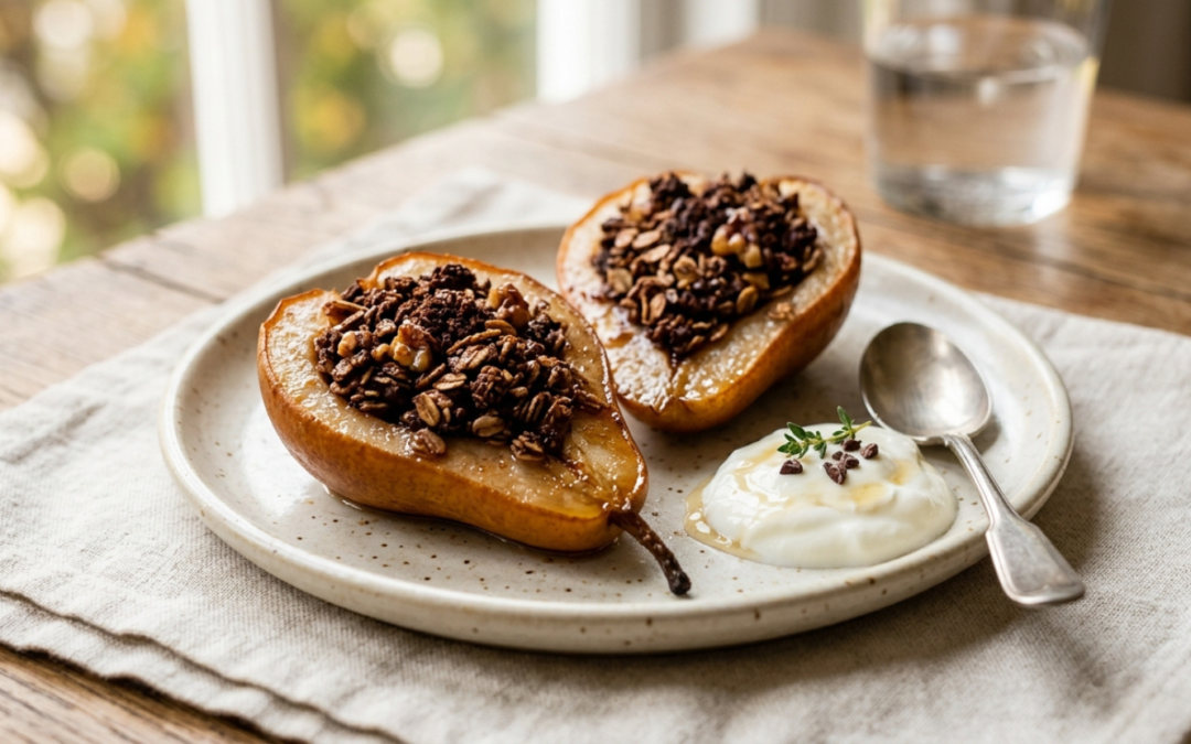 Baked Pears with Cacao-Oat Crumble
